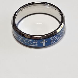 Spikes Stainless Steel Two Toned Blue IP Silver Lord's Prayer Ring Size 7